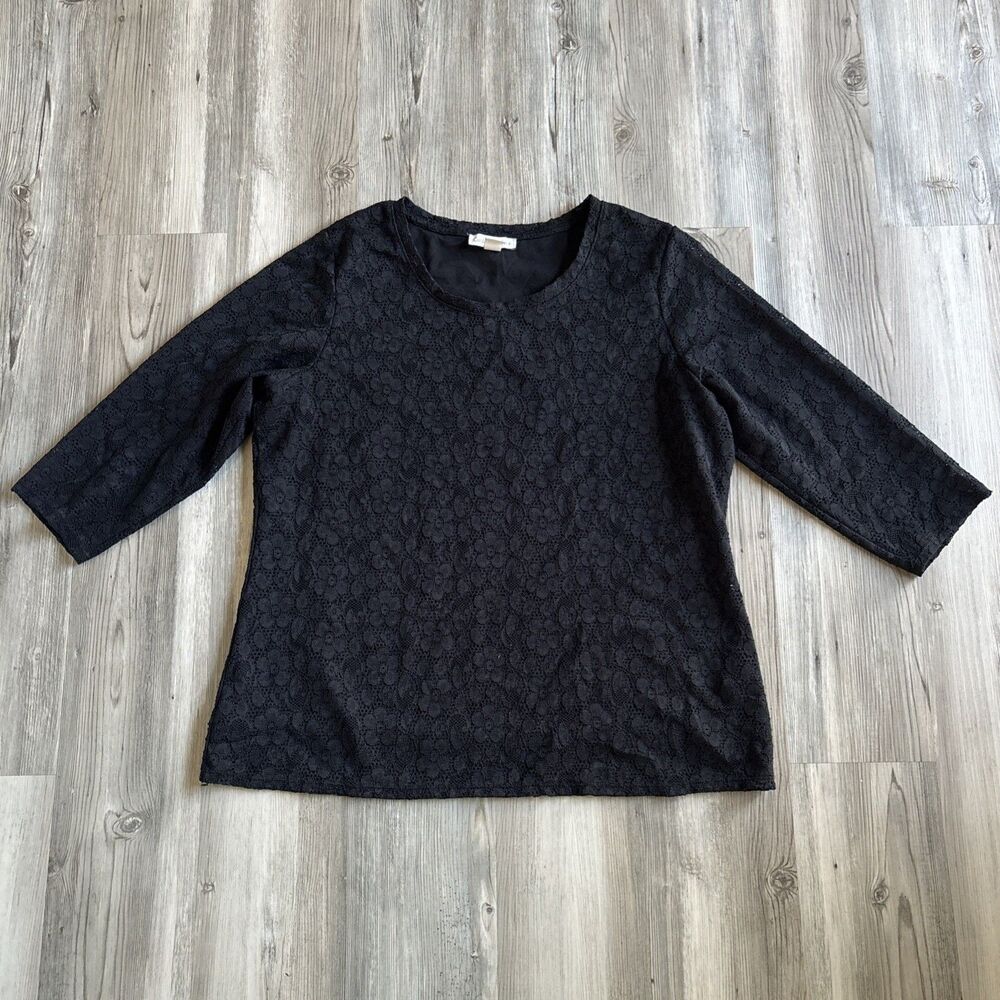 Coldwater Creek Top Shirt Black Lace Crochet Scoop Neck  Lined Top XL
